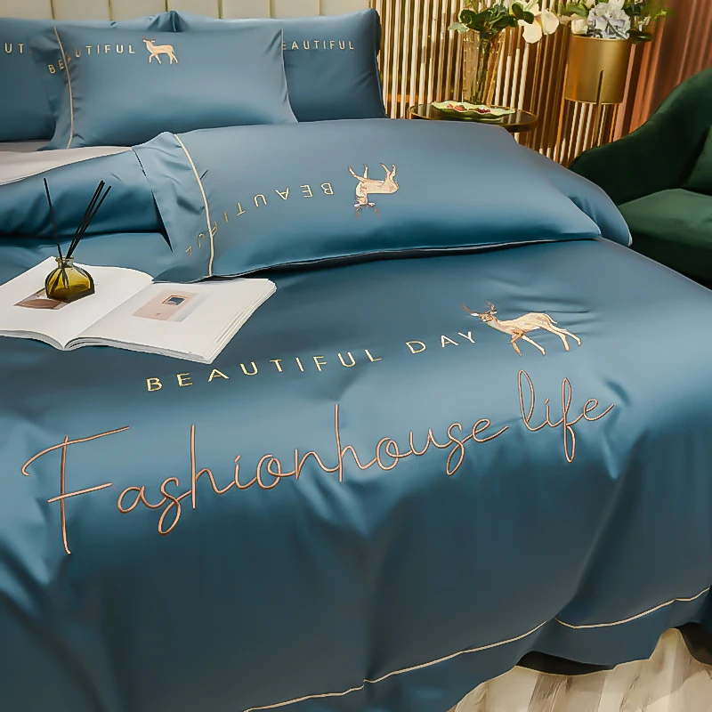 Hotel Quality Soft Satin Embroidery Bedding Set Luxury Northern Europe King Size Duvet Cover Set Bed Sheets and Pillowcases
Hotel Quality Soft Satin Embroidery Bedding Set Luxury Northern Europe King Size Duvet Cover Set Bed Sheets and Pillowcases
