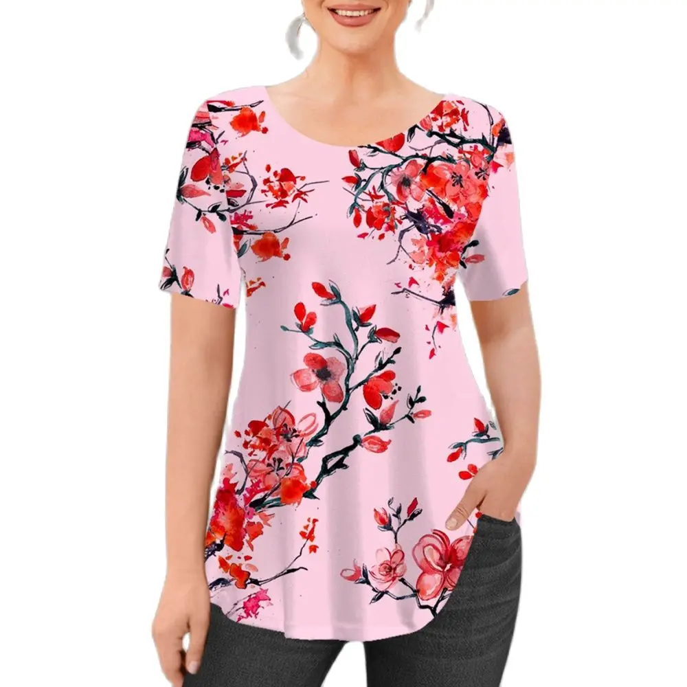 

Женские футболки, модная футболка с цветочным принтом, футболки с цветами и растениями, летняя одежда, Базовые Женские топы, Свободный пуловер с 3D принтом, 2023