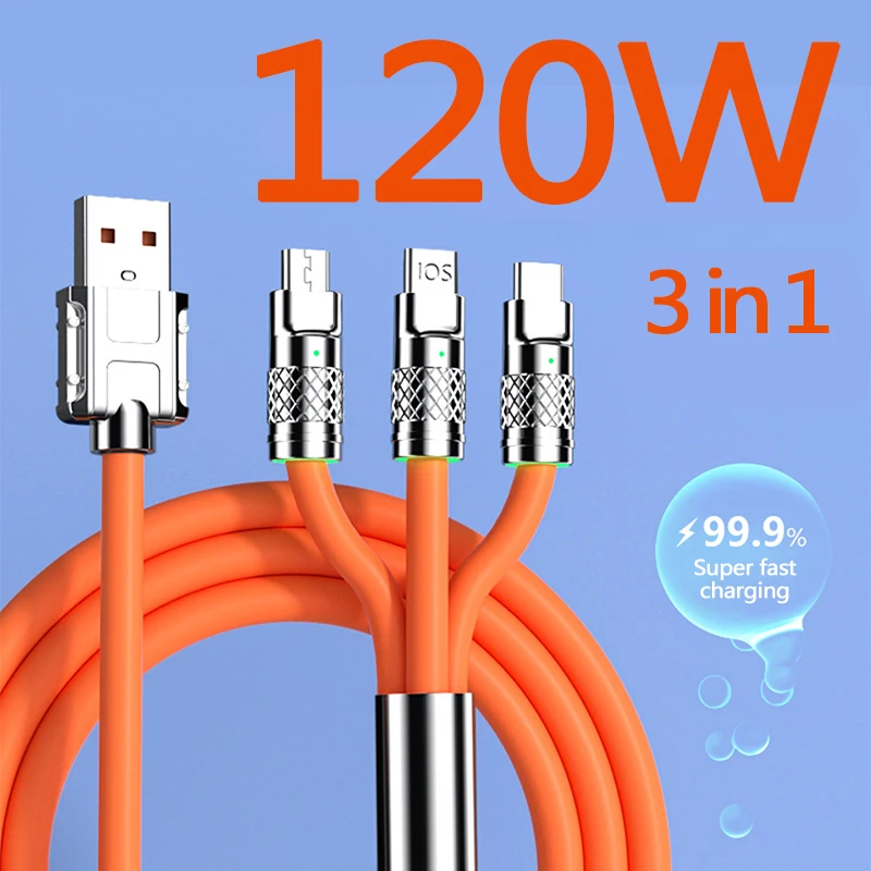 3in1 6A 120W Type-C Fast Charging Cable For IPhone Micro USB Type-C Charging Cable For Huawei Samsung Xiaomi IPhone One Plus
3in1 6A 120W Type-C Fast Charging Cable For IPhone Micro USB Type-C Charging Cable For Huawei Samsung Xiaomi IPhone One Plus
