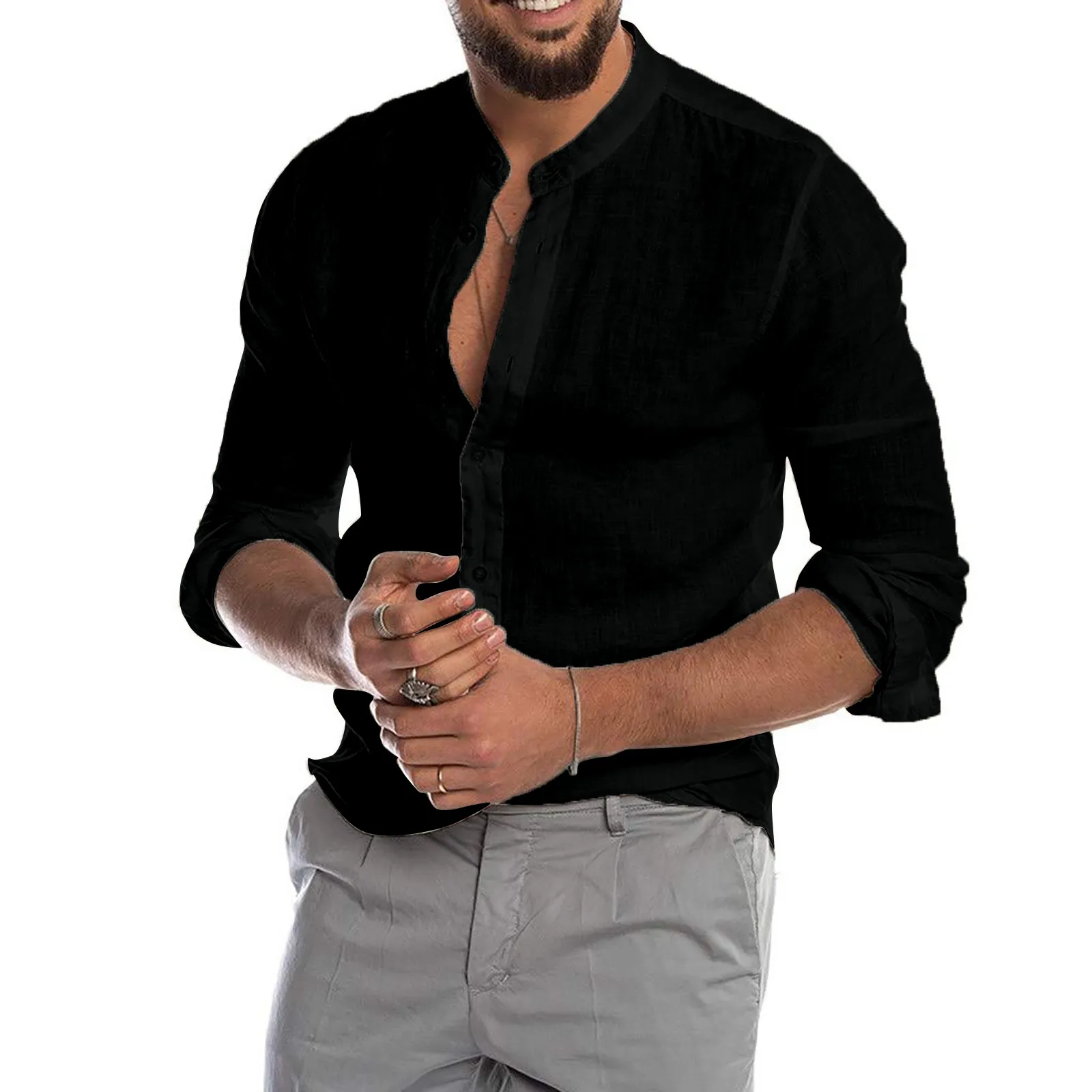 Men's Cotton Linen Shirts Long-sleeved Casual Blouse Collarless Summer Top Breathable Solid Color Loose Shirts
Men's Cotton Linen Shirts Long-sleeved Casual Blouse Collarless Summer Top Breathable Solid Color Loose Shirts