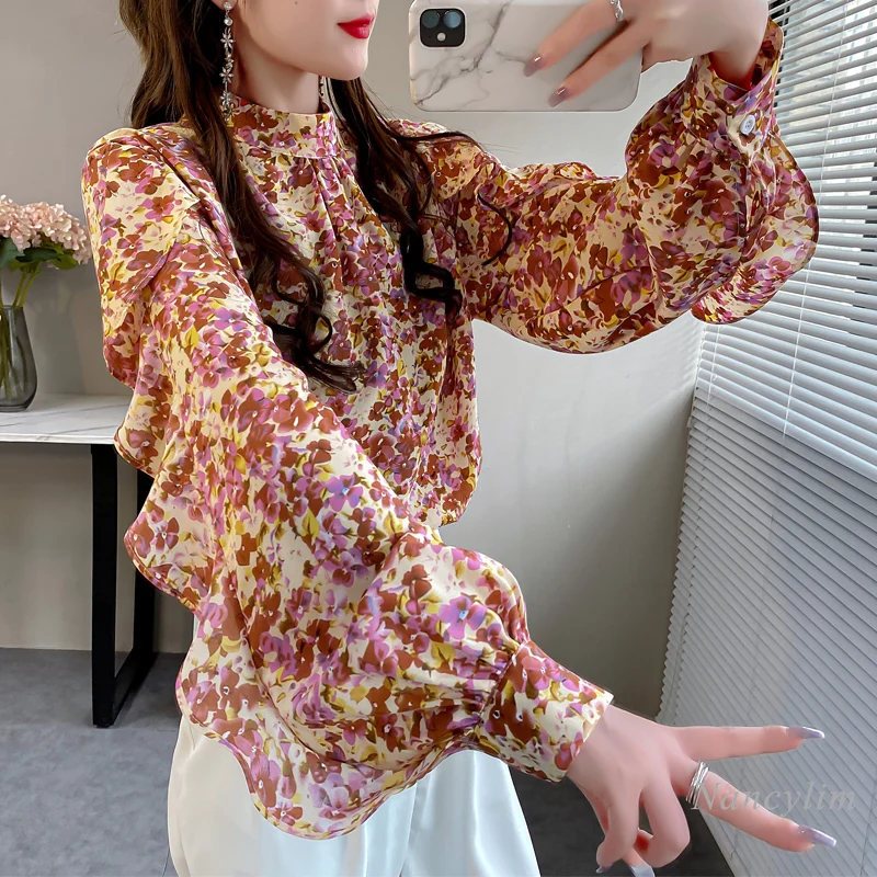 Ruffled Floral Stand Collar Shirt for Women 2022 Spring Summer New Loose-Fitting Top Female Pullover Print Blusas Mujer
Ruffled Floral Stand Collar Shirt for Women 2022 Spring Summer New Loose-Fitting Top Female Pullover Print Blusas Mujer