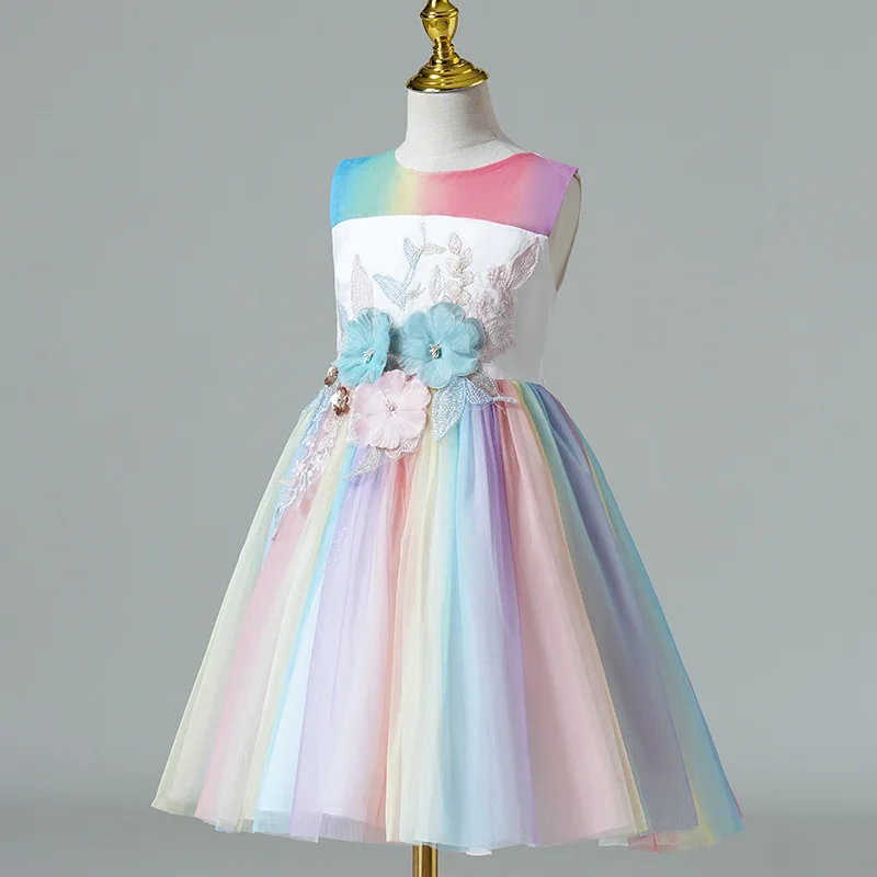 

Children's Princess Dress Exclusive for Cross-Border European and American Girls' Dress Summer Sleeveless Rainbow Tulle Tutu Ski