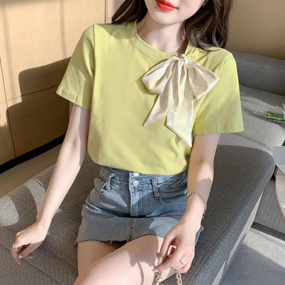 Cotton Woman Tshirts 2022 Women Fashion Clothing O-neck Bow Sweet Tees Tops Femme Loose Casual White Korean T-shirt
Cotton Woman Tshirts 2022 Women Fashion Clothing O-neck Bow Sweet Tees Tops Femme Loose Casual White Korean T-shirt
