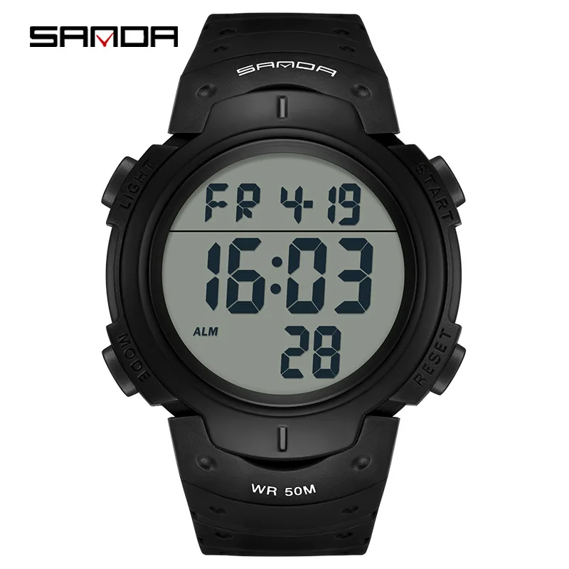 

Электронные спортивные часы Sanda, модные трендовые Водонепроницаемые многофункциональные Молодежные студенческие часы с будильником, одноядерные наручные часы