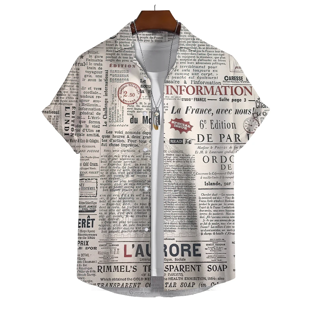 Vintage Newspaper Loose Shirt Man Vacation Black White Casual Shirts Summer Graphic Short Sleeve Streetwear Oversize Blouses
Vintage Newspaper Loose Shirt Man Vacation Black White Casual Shirts Summer Graphic Short Sleeve Streetwear Oversize Blouses