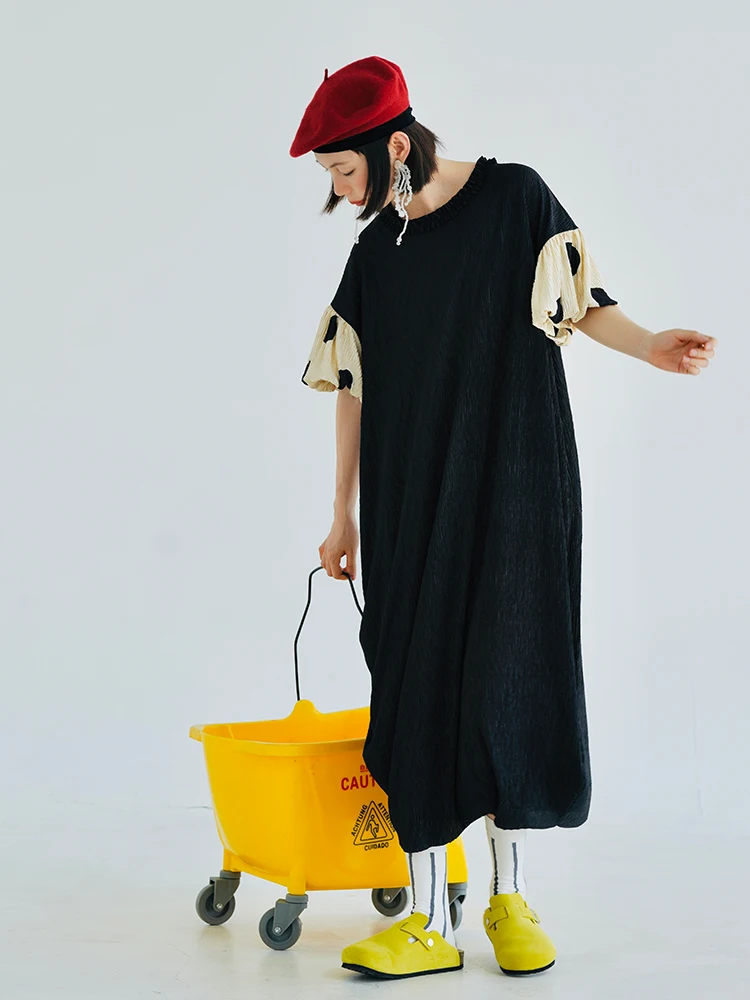 Imakokoni original designer short sleeve splice round neck pullover dress for women loose casual mid-length dress
Imakokoni original designer short sleeve splice round neck pullover dress for women loose casual mid-length dress