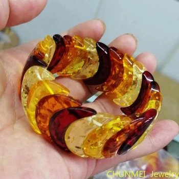 Natural Amber Colorful Bracelet Women Men Colored Honey Wax Baltic Ambers Elastic Beaded Amulet Bracelets Girlfriend Mom Gifts