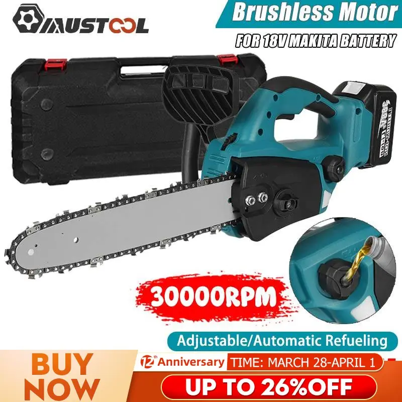 MUSTOOL 4000W 12 INCH Brushless Electric Chainsaw Automatic Refueling Garden Woodworking Power Tool For Makita 18V Battery
MUSTOOL 4000W 12 INCH Brushless Electric Chainsaw Automatic Refueling Garden Woodworking Power Tool For Makita 18V Battery