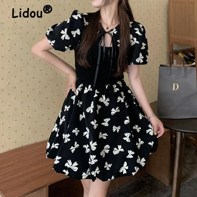 Korean Puff Sleeve Sweet Y2k Dress Women Print Patchwork Kawaii Lace Up Mini Dresses Preppy Style Trendy Temperament Streetwear
Korean Puff Sleeve Sweet Y2k Dress Women Print Patchwork Kawaii Lace Up Mini Dresses Preppy Style Trendy Temperament Streetwear