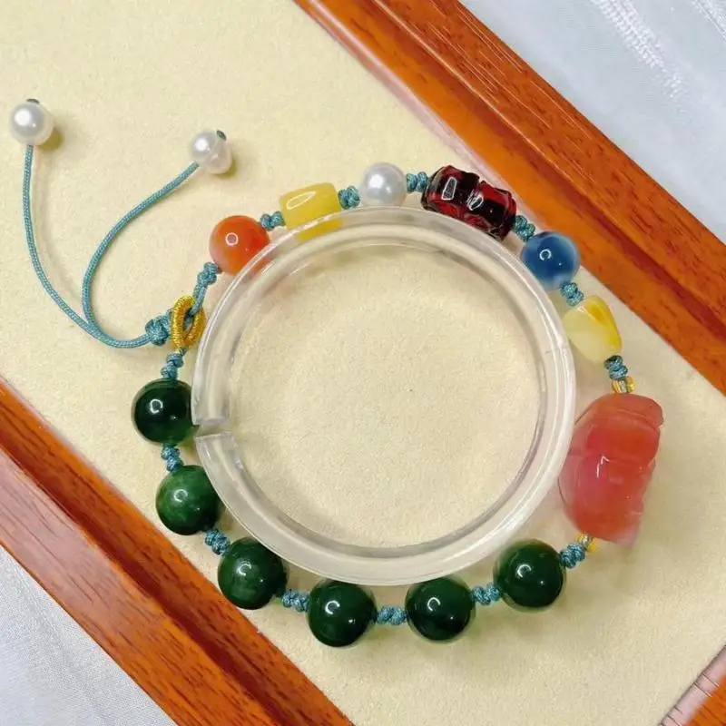 Natural Green Jade Bracelet With Yanyuan Agate Flower Red Amber Pixiu Pearl Tassel Charms Hetian Jades Nephrite Diy Bracelets
Natural Green Jade Bracelet With Yanyuan Agate Flower Red Amber Pixiu Pearl Tassel Charms Hetian Jades Nephrite Diy Bracelets