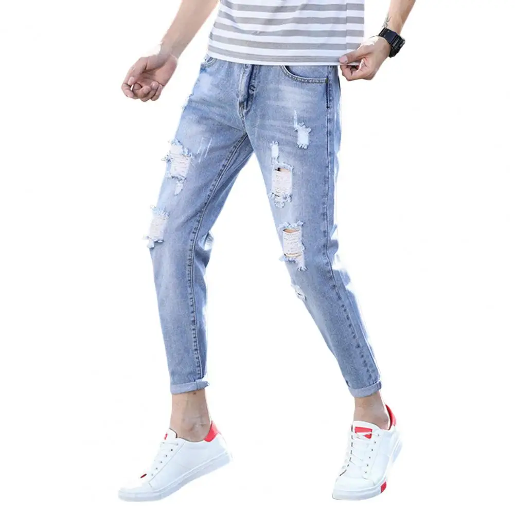 Denim Trousers Pockets Slim Jeans Stylish Ripped Holes Male Pencil Jeans Korean Style Mid-rise Button Zipper Fly Pockets Jeans
Denim Trousers Pockets Slim Jeans Stylish Ripped Holes Male Pencil Jeans Korean Style Mid-rise Button Zipper Fly Pockets Jeans