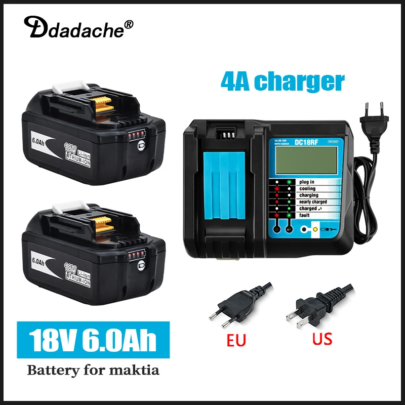 

18V 6Ah Rechargeable Battery 6000mah Li-Ion Battery Replacement Power Battery for MAKITA BL1880 BL1860 BL1830battery+4A Charger