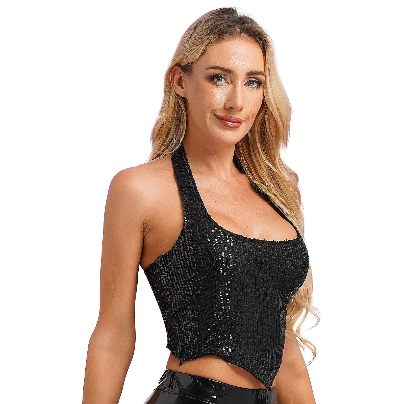 Womens Slim Fit Tank Top Glitter Sequin Club Crop Top Halter U-Neck Sleeveless Zipper Tops for Dancing Party Nightclub
Womens Slim Fit Tank Top Glitter Sequin Club Crop Top Halter U-Neck Sleeveless Zipper Tops for Dancing Party Nightclub