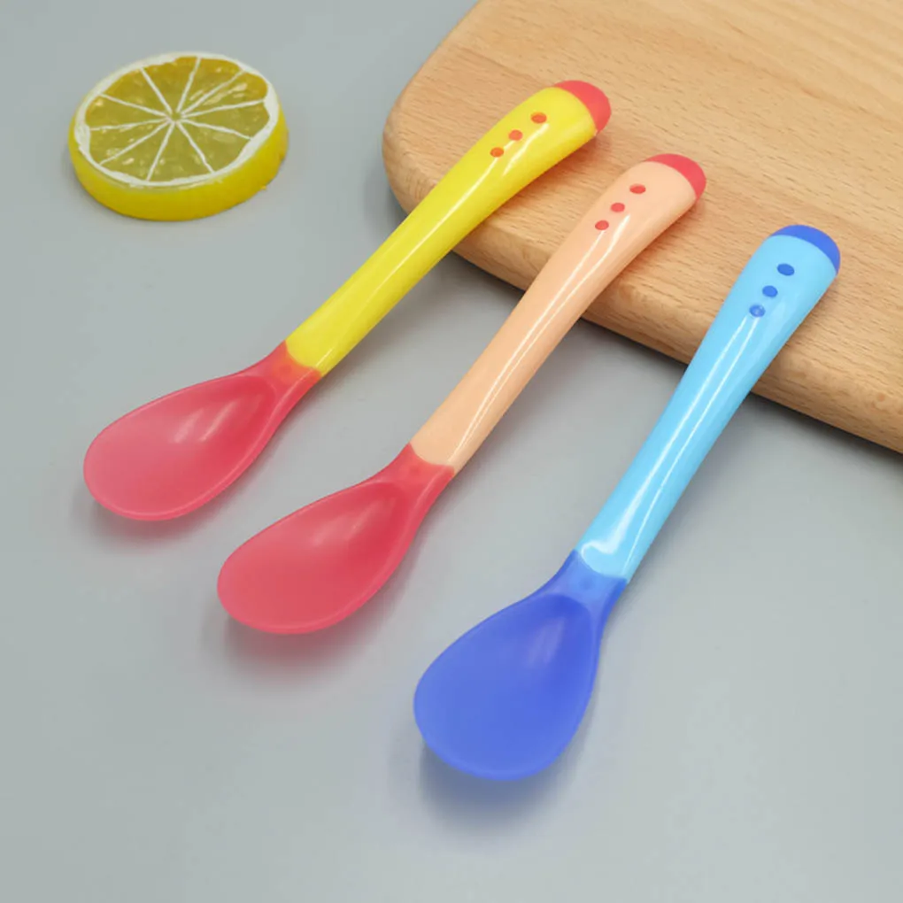 

3Pcs/set Baby Soft Silicon Spoon Infant Safety Temperature Sensing Spoons Feeding Learning Tableware Kids Flatware Feeder