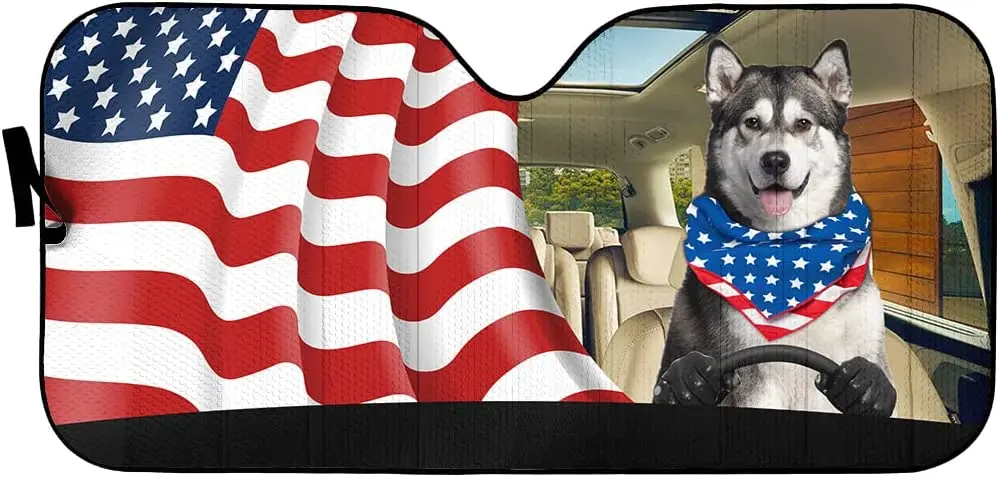 Siberian Husky Dog Driving Left Hand with America Flag Car Sunshade, Auto Sun Shade, Windshield Visor for UV Sun Block,
Siberian Husky Dog Driving Left Hand with America Flag Car Sunshade, Auto Sun Shade, Windshield Visor for UV Sun Block,