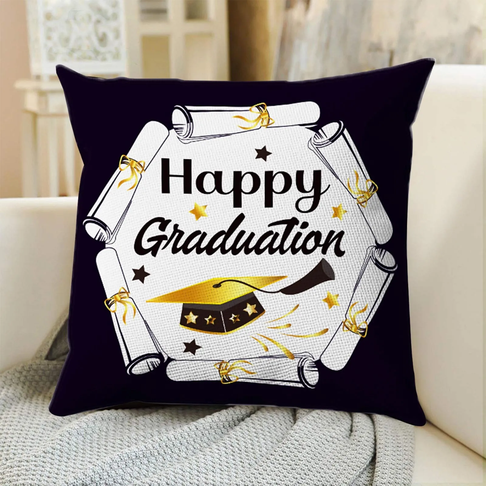 

Graduation Season Throw Pillow Covers 17.71x17.71 Inches Decorative Cushion Pillow For Couch Sofa Chair Durable Room Pillows