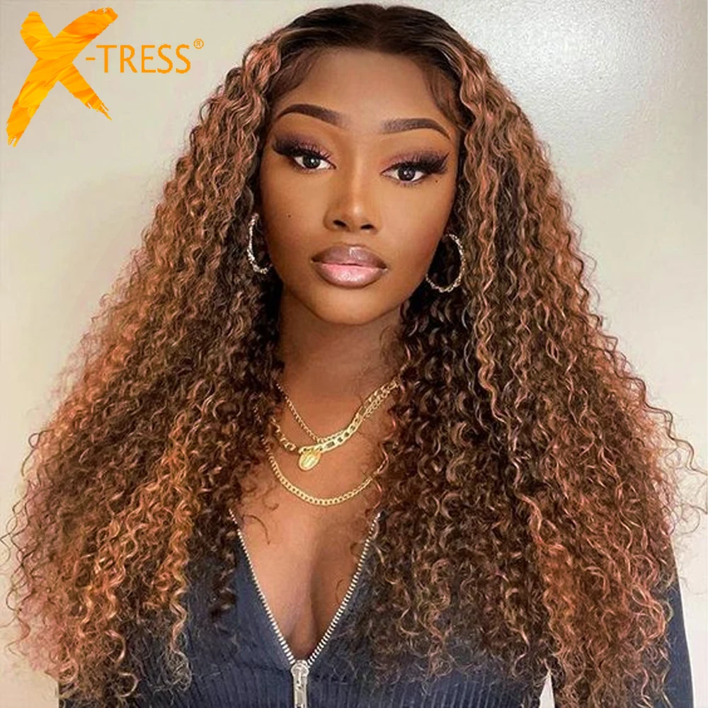 Ombre Brown Synthetic Lace Front Wigs Middle Part Kinky Curly 26 Inch Natural Daily Wig For Black Women Transparent Lace X-TRESS
Ombre Brown Synthetic Lace Front Wigs Middle Part Kinky Curly 26 Inch Natural Daily Wig For Black Women Transparent Lace X-TRESS