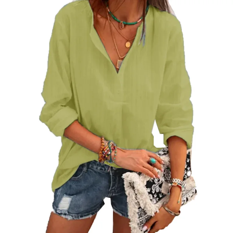 Women's tops Shirt Long Sleeve Button Cotton Linen Top V-Neck Pullover Oversized Tops Loose Blouse Basic Shirts Рубашка Женская
Women's tops Shirt Long Sleeve Button Cotton Linen Top V-Neck Pullover Oversized Tops Loose Blouse Basic Shirts Рубашка Женская