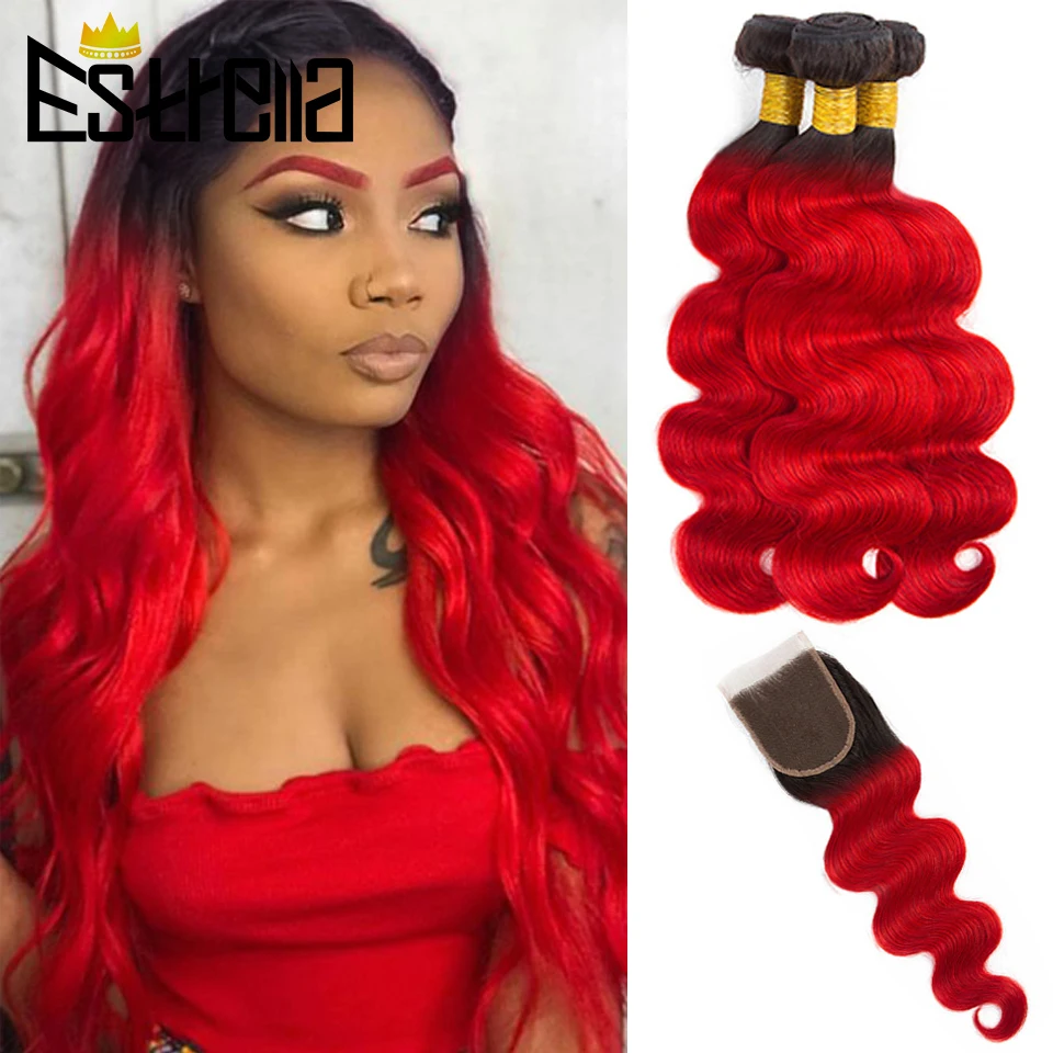 

Пучок красных волнистых волос омбре с застежкой бразильские пучки человеческих волос с 4 × 4 кружевными застежками влажные и волнистые пряд...