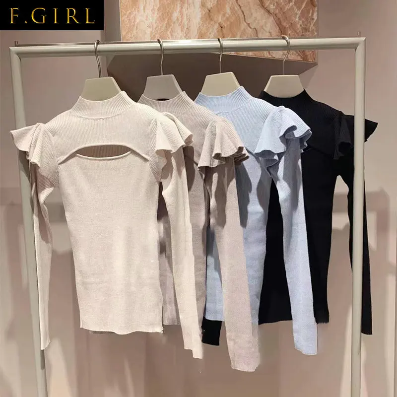 F GIRLS O Neck Long Sleeve Sweet Fairy Pullover Solid Color Ruffle Hollow Out Knitting Sweaters Cute Japanese Versatile Jumpers
F GIRLS O Neck Long Sleeve Sweet Fairy Pullover Solid Color Ruffle Hollow Out Knitting Sweaters Cute Japanese Versatile Jumpers