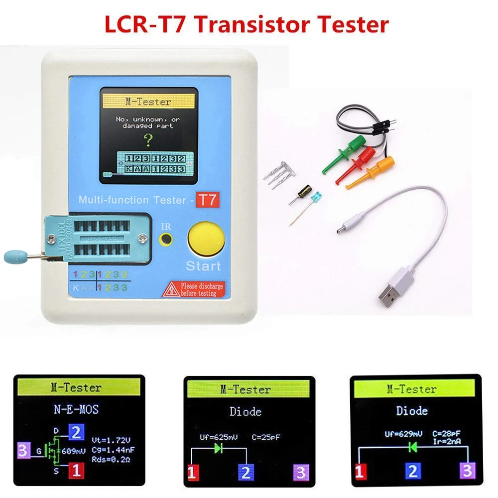 LCR-T7 Transistor Tester TFT Diode Triode Capacitance Meter LCR ESR Meter NPN PNP MOSFET IR Multifunction Tester Multimeter
LCR-T7 Transistor Tester TFT Diode Triode Capacitance Meter LCR ESR Meter NPN PNP MOSFET IR Multifunction Tester Multimeter