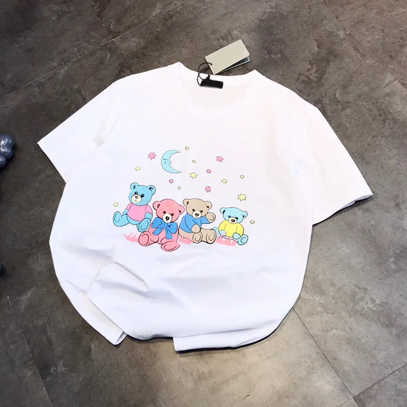 2022 fashion cute aging star moon bear printed women's T-shirt temperament round neck short sleeve casual women's T-shirt top
2022 fashion cute aging star moon bear printed women's T-shirt temperament round neck short sleeve casual women's T-shirt top
