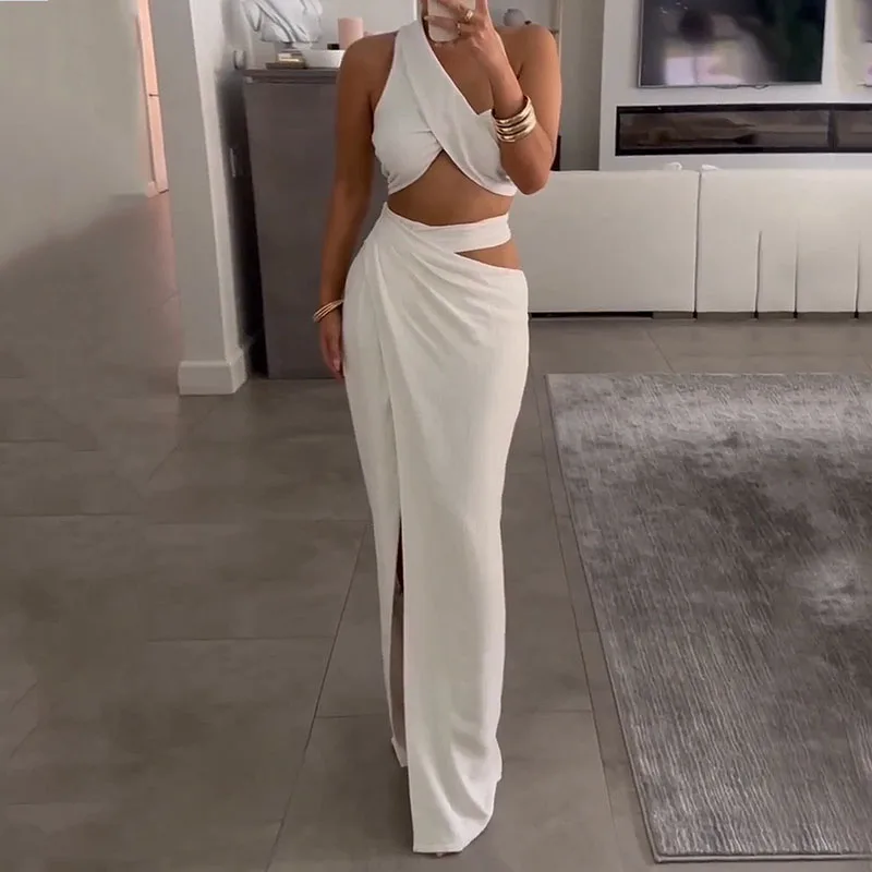 LIYONG Women Two Piece Set Fashion Sexy Solid One Shoulder Sleeveless Top Loose Slit Cutout Long Skirt Sets High Streetwear
LIYONG Women Two Piece Set Fashion Sexy Solid One Shoulder Sleeveless Top Loose Slit Cutout Long Skirt Sets High Streetwear