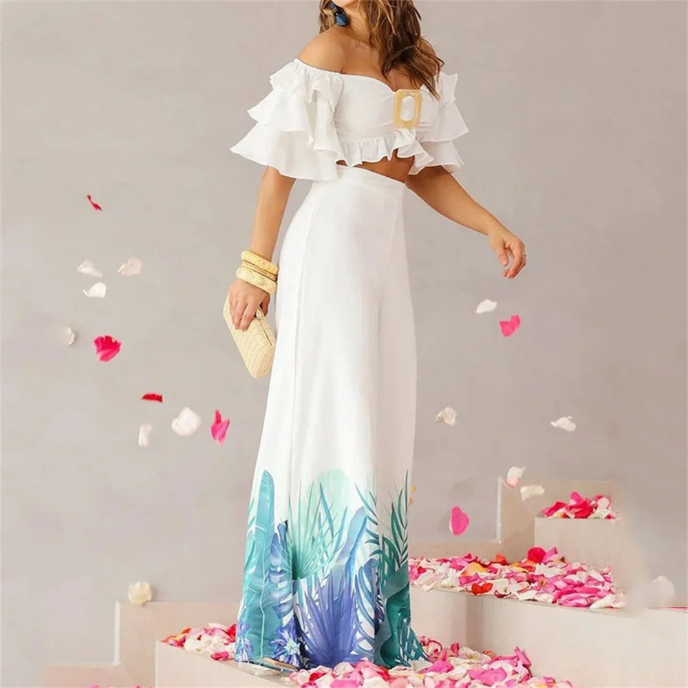 Women Two Piece Set Sexy Ruffles Crop Top +Printed Wide Leg Pants Sets Female Clothes Fashion Summer 2023 New in Matching Sets
Women Two Piece Set Sexy Ruffles Crop Top +Printed Wide Leg Pants Sets Female Clothes Fashion Summer 2023 New in Matching Sets