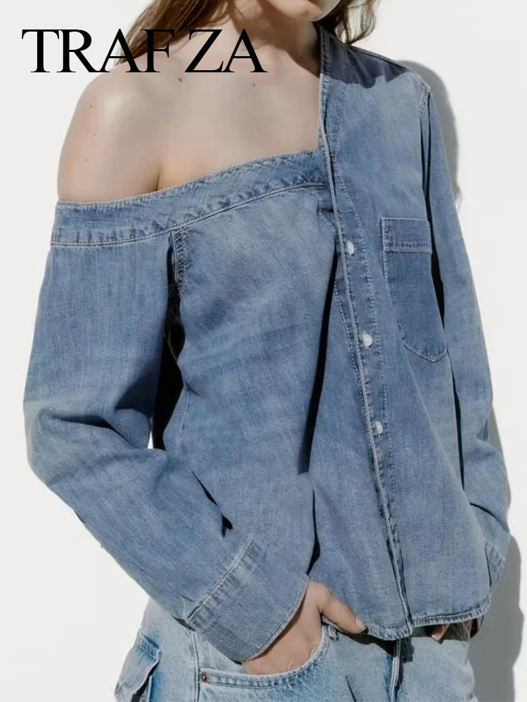 TRAFZA Women's Casual Half Off Shoulder Long Sleeve Loose Pullover Top Street Wear Shirts Button Down Asymmetrical Denim Shirts
TRAFZA Women's Casual Half Off Shoulder Long Sleeve Loose Pullover Top Street Wear Shirts Button Down Asymmetrical Denim Shirts