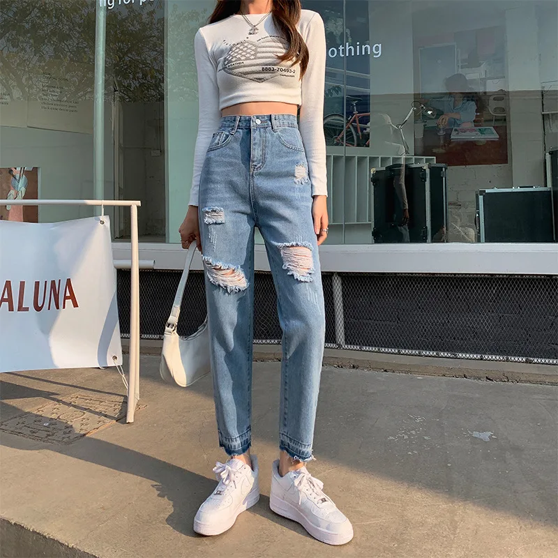Broken Nine-point Jeans Women's Spring and Summer New Style Straight Tube Loose High Waist Show Thin Harold Dad Pants
Broken Nine-point Jeans Women's Spring and Summer New Style Straight Tube Loose High Waist Show Thin Harold Dad Pants