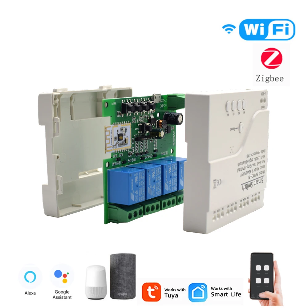 ZigBee Tuya APP Remote Control 1 2 4 Relay Board Wifi RF Switch Receiver Controller 5V-32V 12V 24V Smart Module Timer for Alexa
ZigBee Tuya APP Remote Control 1 2 4 Relay Board Wifi RF Switch Receiver Controller 5V-32V 12V 24V Smart Module Timer for Alexa