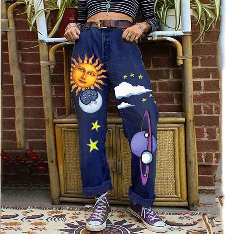 Sun Moon Print High Waisted Jeans for Women Loose Casual Y2k Baggy Wide Leg Jeans Vintage Streetwear Cargo Pants Women
Sun Moon Print High Waisted Jeans for Women Loose Casual Y2k Baggy Wide Leg Jeans Vintage Streetwear Cargo Pants Women