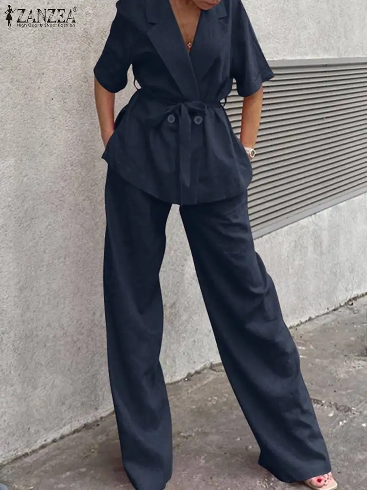 2022 ZANZEA Elegant Summer Short Sleeve Blazer Top Matching Sets Women OL Wide Leg Pant Sets Office Trouser Suits 2PCS Tracksuit
2022 ZANZEA Elegant Summer Short Sleeve Blazer Top Matching Sets Women OL Wide Leg Pant Sets Office Trouser Suits 2PCS Tracksuit