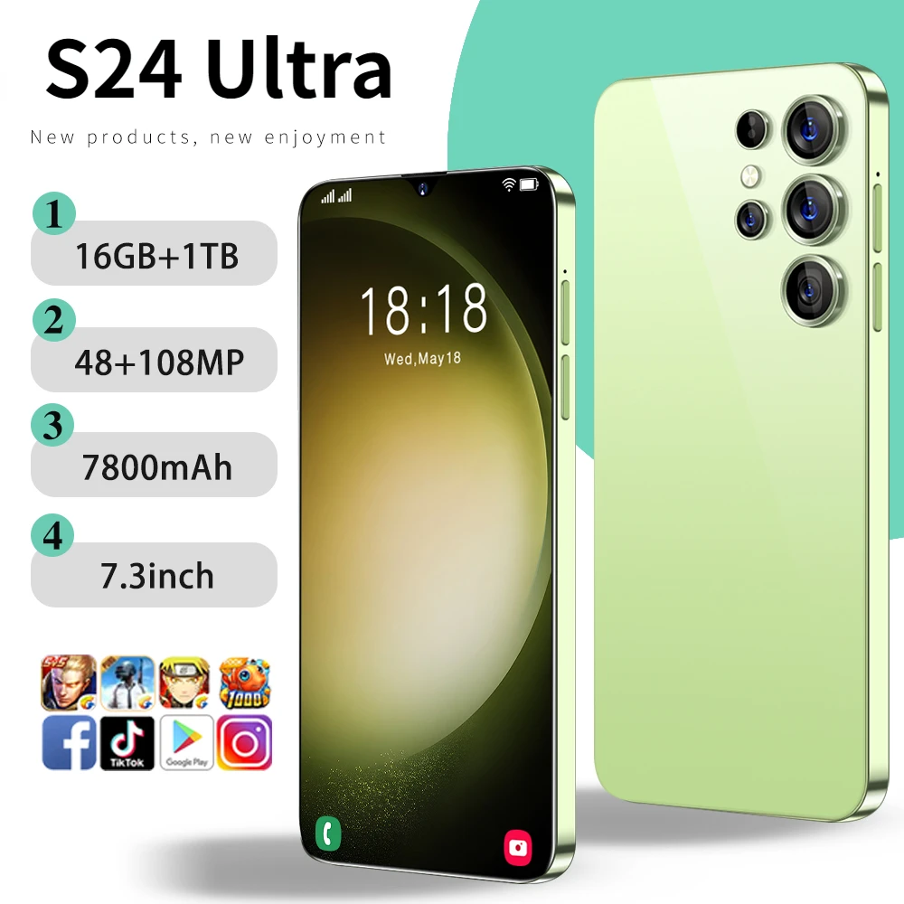 

Смартфон S24 Ultra, экран 6,8 дюйма HD, 16 гб + 1 тб, две Sim-карты, Android, разблокированный, 72 мп, 6800 мач