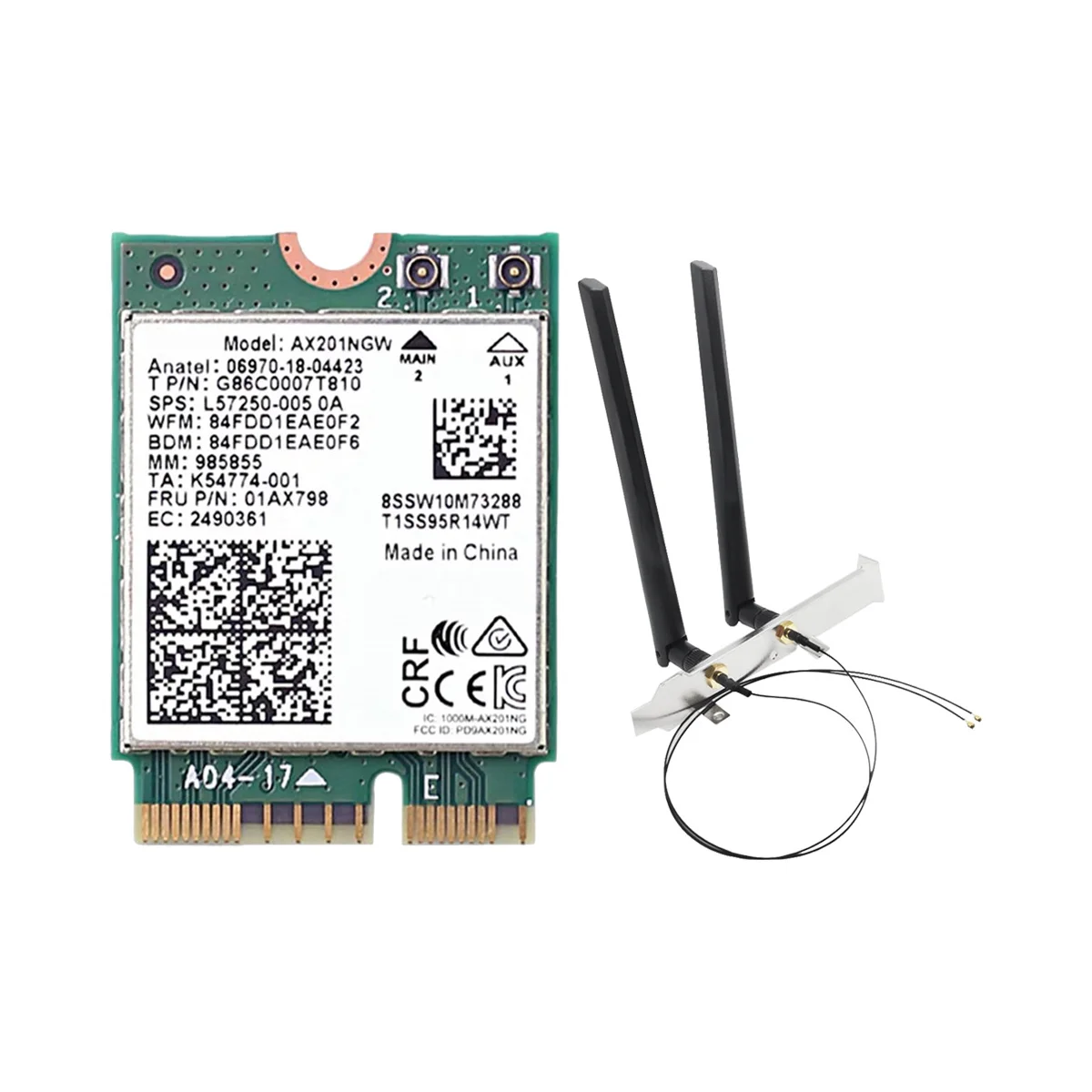 

AX201NGW WiFi Card with Antenna 2.4 Ghz+5Ghz WiFi 6 3000Mbps M.2 CNVio2 Bluetooth 5.1 WiFi Network Card for Win10