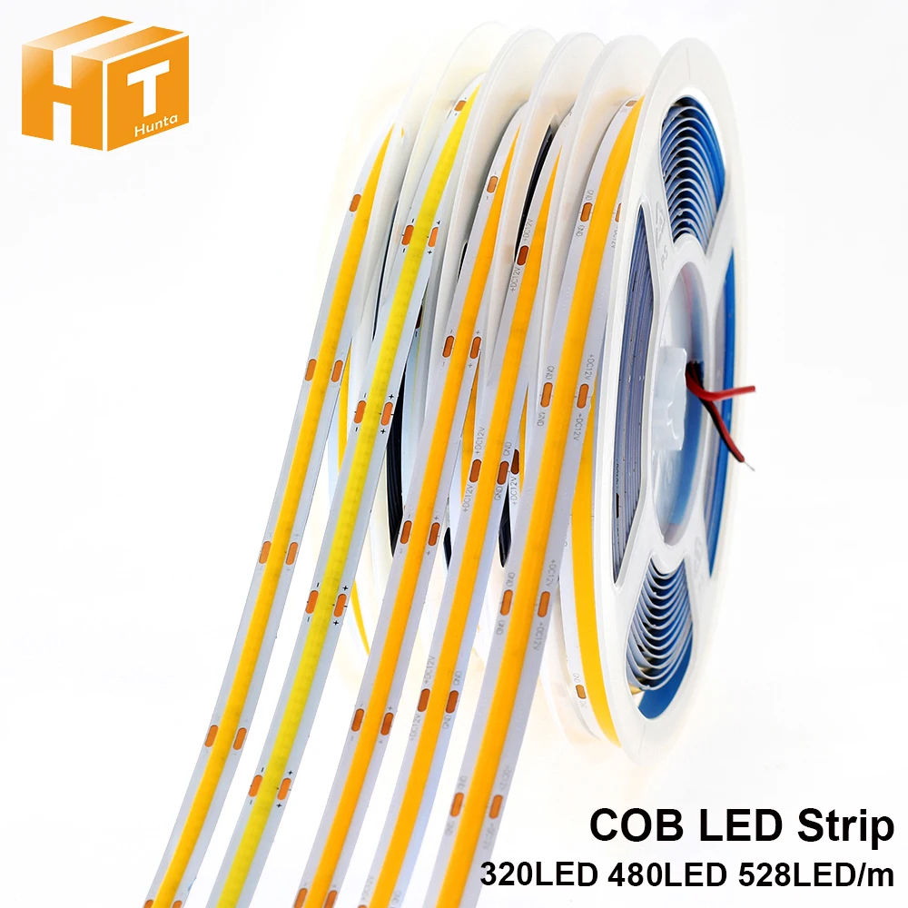 

COB LED Strip 320 480 528 LEDs High Density Flexible COB LED Lights DC12V 24V RA90 3000K 4000K 6000K LED Tape 5m/lot