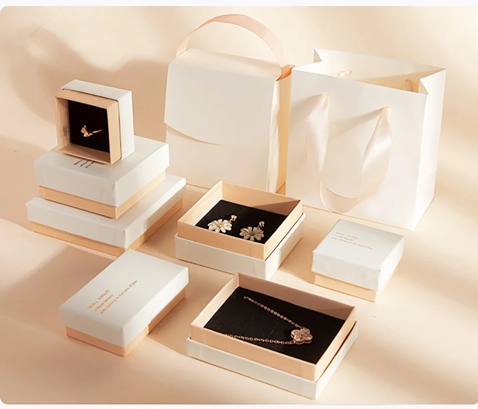 

Pink White Jewelry Box Heaven And Earth Cover Earrings Ring Necklace Bracele Storage Box Gift Packaging Case Organization