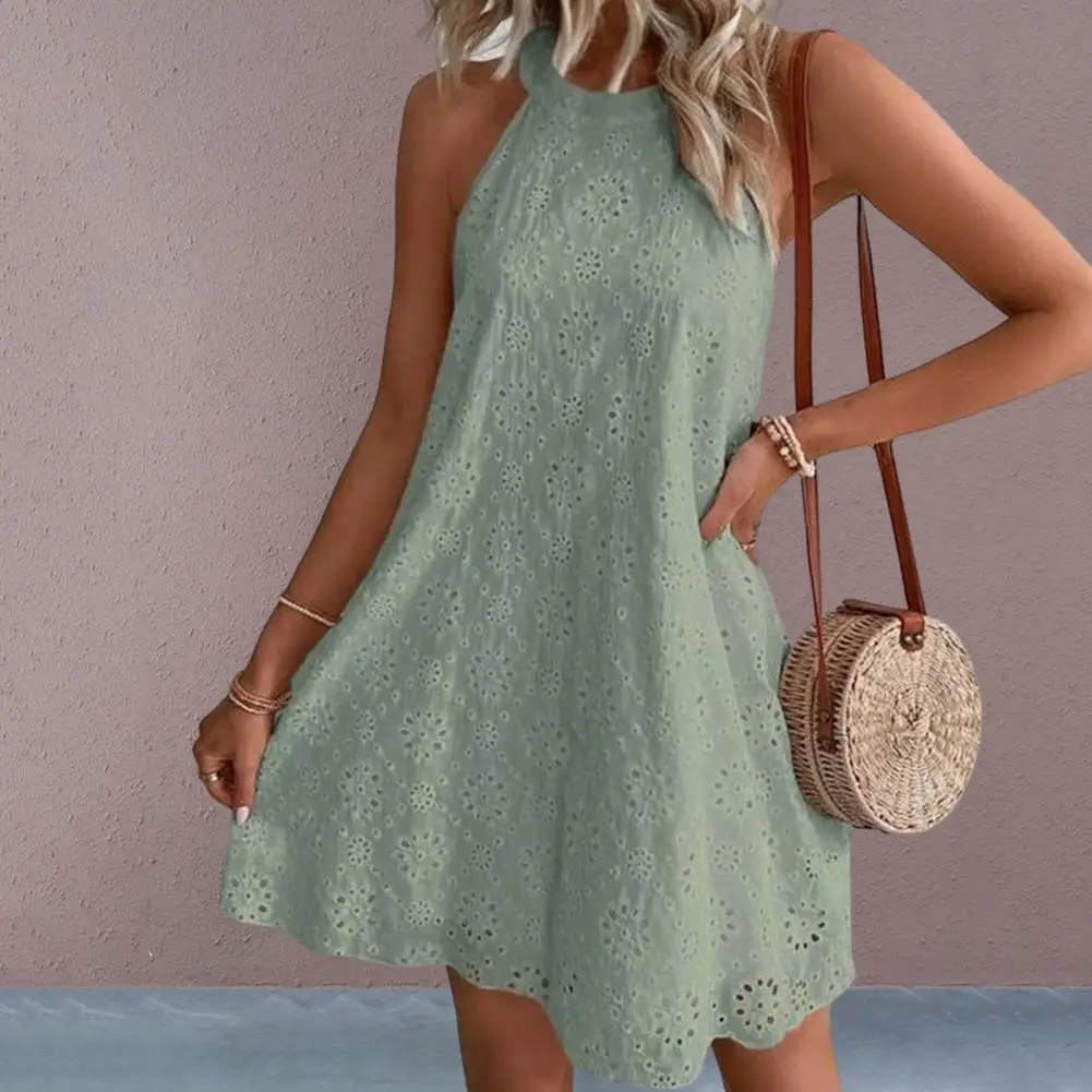 Stylish Party Dress Sleeveless Thin Mini Dress Women Summer Casual Hollow Flower Halter Dress
Stylish Party Dress Sleeveless Thin Mini Dress Women Summer Casual Hollow Flower Halter Dress