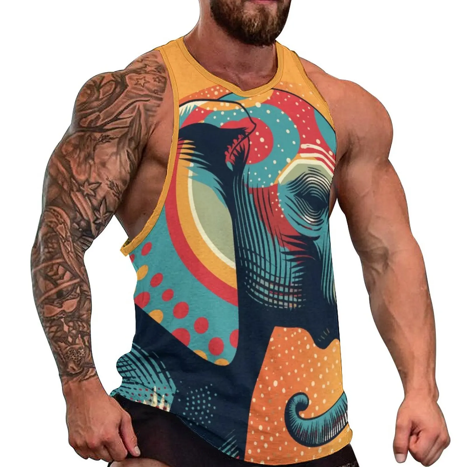 

Майка мужская с принтом слона, разноцветная спортивная одежда в стиле ретро, топ без рукавов с графическим принтом, большие размеры 4XL 5XL, на лето