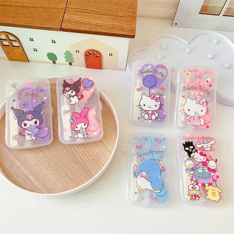 

4Pcs/set Kawaii Sanrio Manicure Set Hellokitty Kuromi My Melody Cinnamoroll Cartoon Portable Nail Clipper Set Toy for Girls Gift