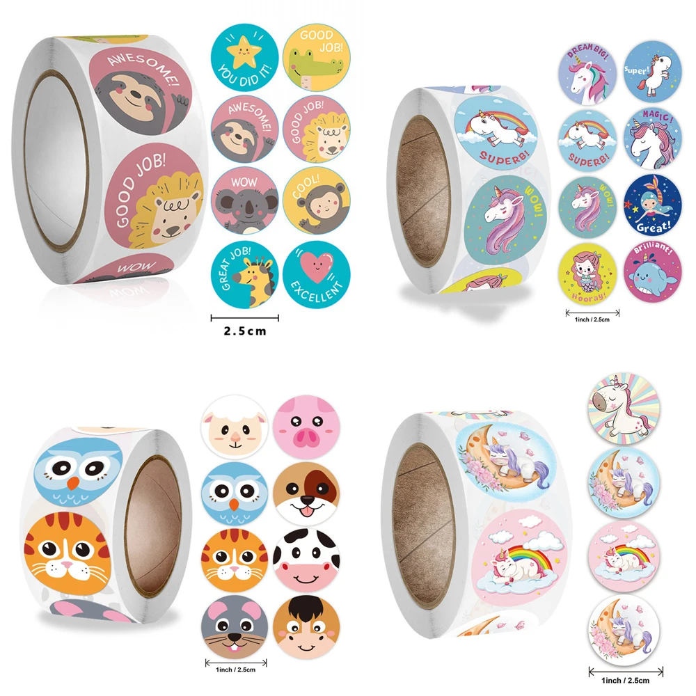 100Pcs/1lot 1inch Round Cartoon Unicorn Animal stickers For kids Teacher Reward Encourage Sticker Office Stationery for children
100Pcs/1lot 1inch Round Cartoon Unicorn Animal stickers For kids Teacher Reward Encourage Sticker Office Stationery for children