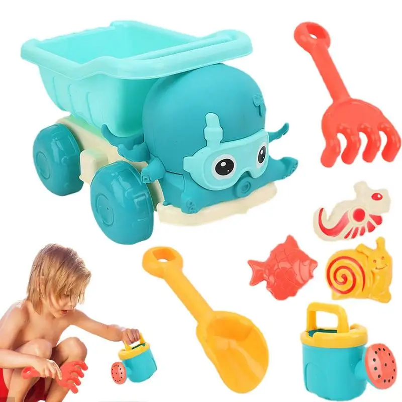 

Beach Toy Set Octopus Beach Set With Mesh Bag Shovel Rake Watering Can Animal Molds For Children Outdoor Sandbox Toys