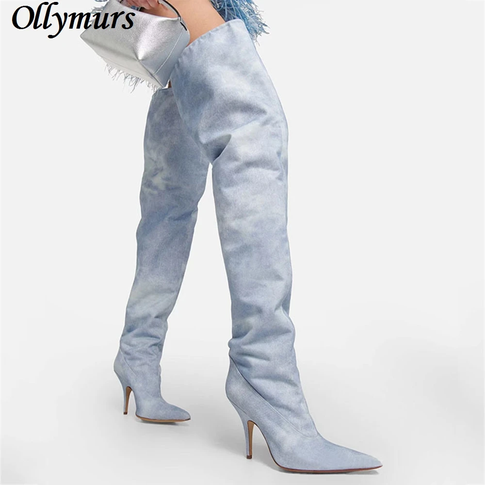 New Pointed Thin Heel Over-the-Knee All-Match Stitching Sleeve High Heel Stretch Denim Fashion Boots for All Seasons
New Pointed Thin Heel Over-the-Knee All-Match Stitching Sleeve High Heel Stretch Denim Fashion Boots for All Seasons