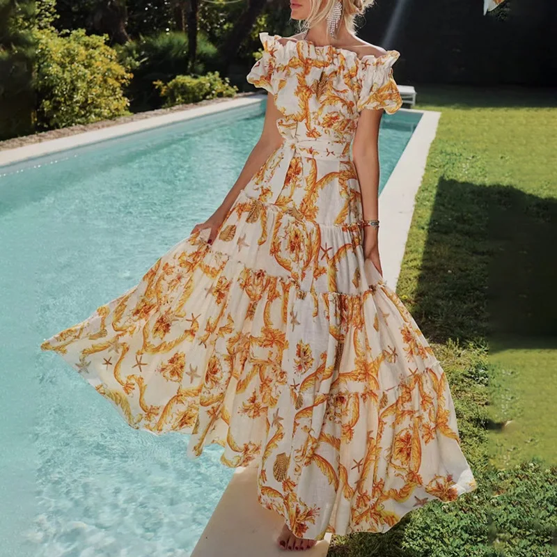 Yellow Printed Women Maxi Dress 2022 Summer New One-shoulder Stitching Ruffled Dress Vintage Floral Layered Cake Dress Wedding
Yellow Printed Women Maxi Dress 2022 Summer New One-shoulder Stitching Ruffled Dress Vintage Floral Layered Cake Dress Wedding
