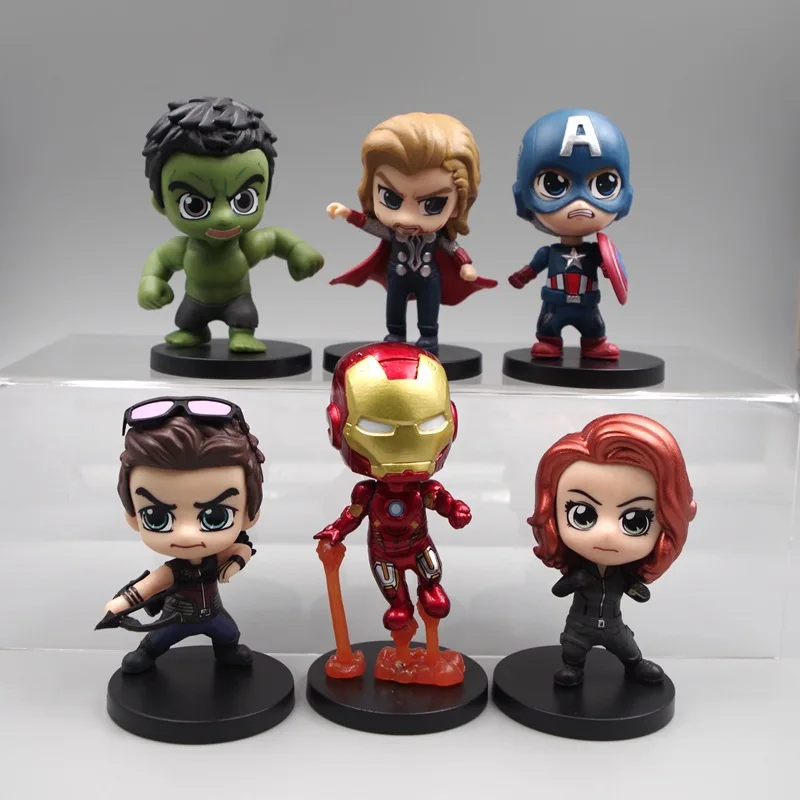 6 шт./набор, ПВХ экшн-модели Marvel Мстители Железный человек Капитан Америка Тор Халк
6 шт./набор, ПВХ экшн-модели Marvel Мстители Железный человек Капитан Америка Тор Халк