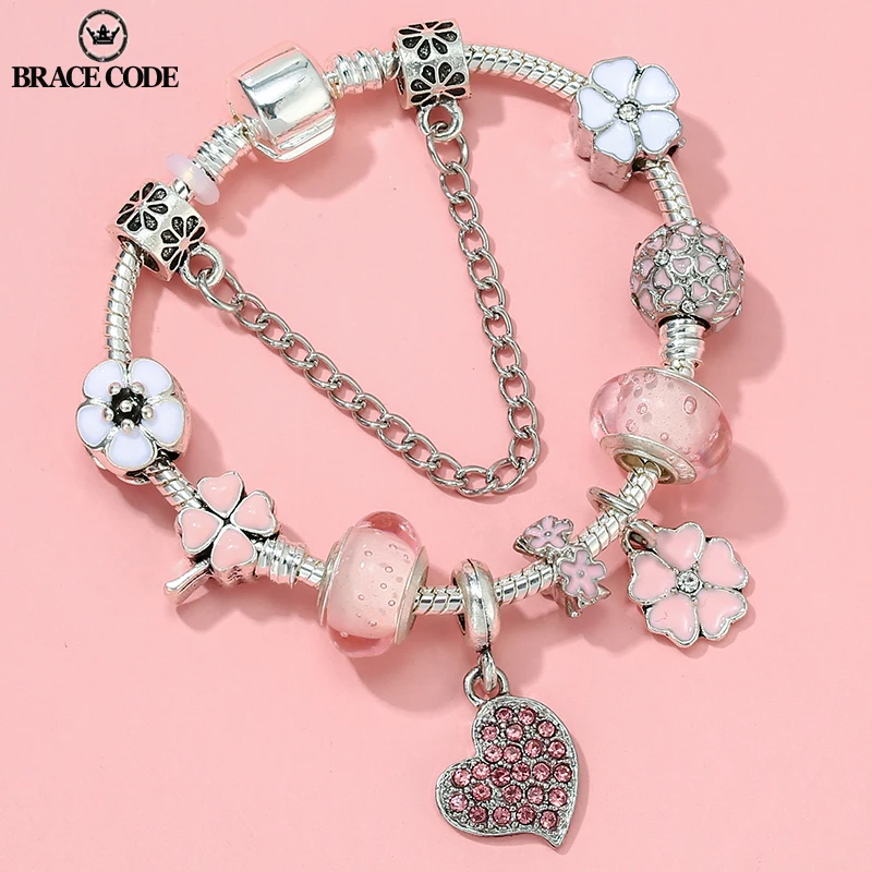 BRACE CODE Spring New Rhinestone Heart Pendant Charm Bracelet Ladies with Glass Bubble Beads Brand Bracelet DIY Party Gift
BRACE CODE Spring New Rhinestone Heart Pendant Charm Bracelet Ladies with Glass Bubble Beads Brand Bracelet DIY Party Gift