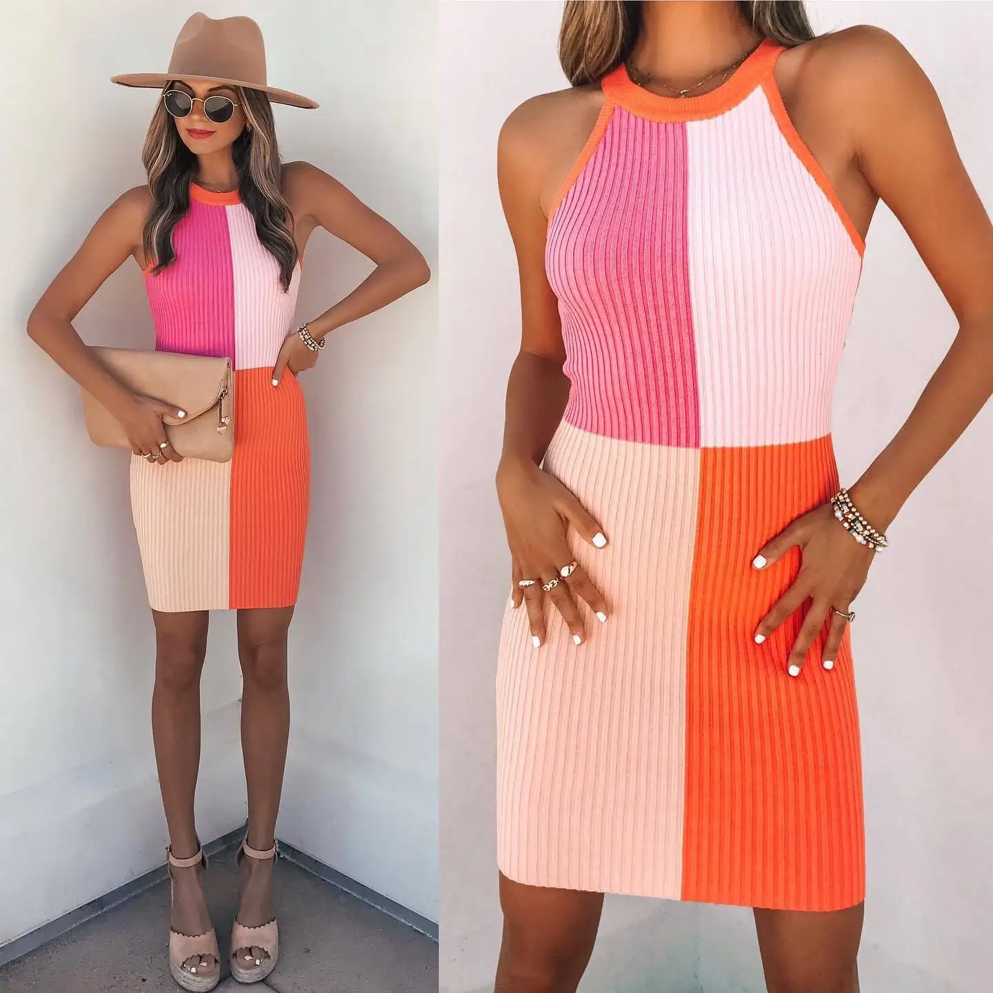 2022 summer women's color-blocking sleeveless bag hip round neck elastic one-step skirt dress
2022 summer women's color-blocking sleeveless bag hip round neck elastic one-step skirt dress