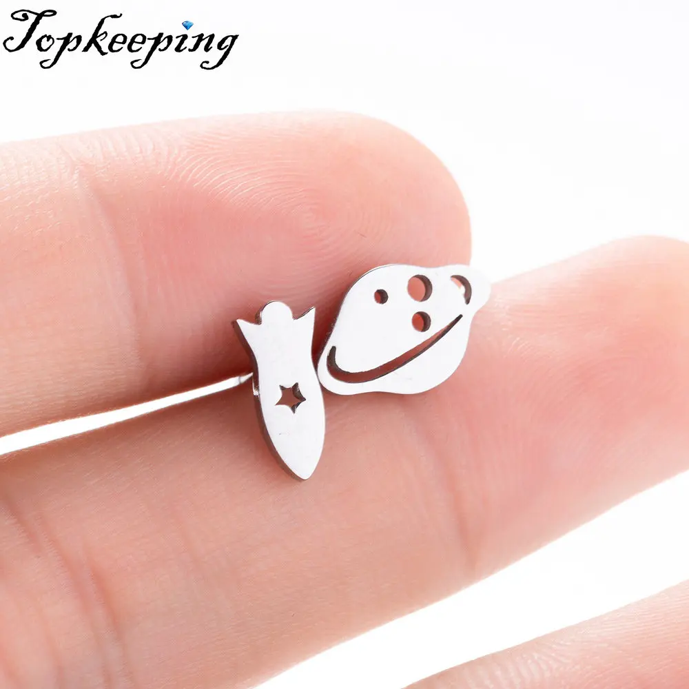 

Rocket Saucer Stainless Steel Earrings For Women Fashion Hollow Ear Piercing Jewelry Wedding Studs Pendientes 1Pair
