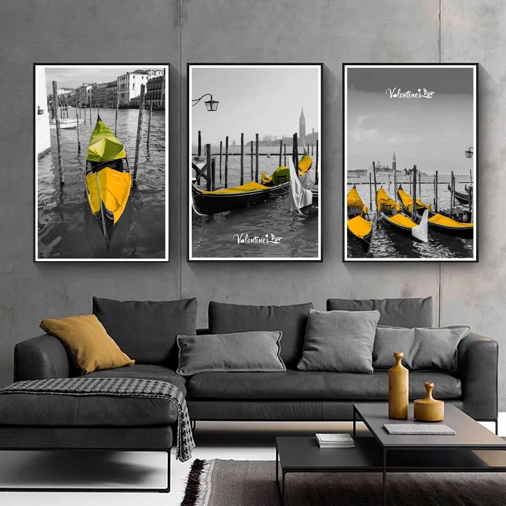 

Aesthetic fashion port scenery Canvas painting wall art Lake boat poster office living room corridor home decoration mural