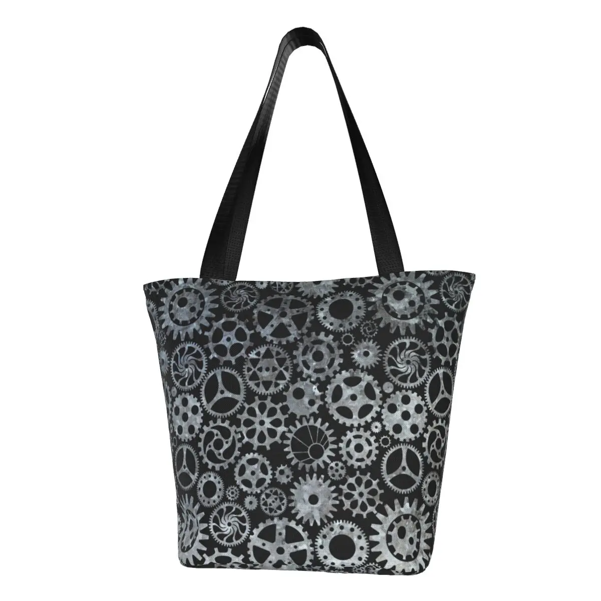 

Steampunk Silver Shopper Bag Zinc Bronze Aesthetic Handbags Polyester Travel Tote Bag Women Print Shoulder Bag